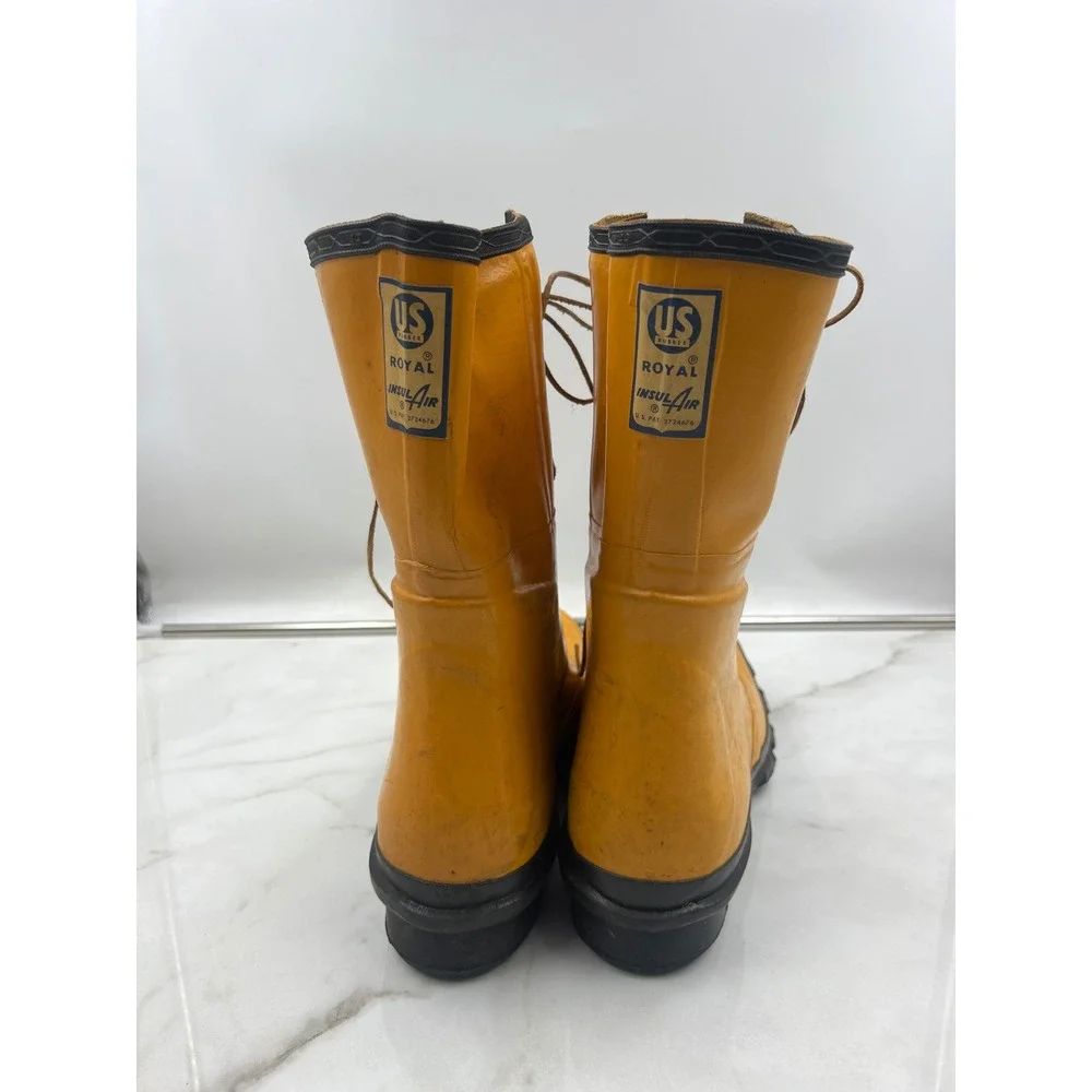 Vintage US Rubber Royal Insul-Air Yellow Lace Up Boots Mens 10
